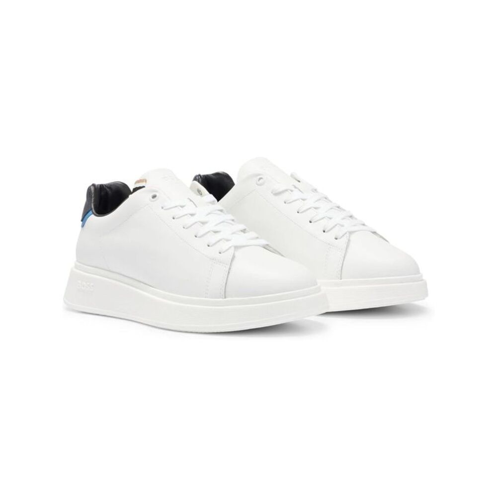BOSS Mens White Logo Bulton Round Toe Wedge Leather Athletic Training Shoes 7